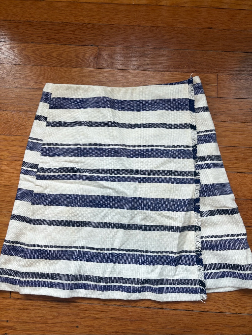 LOFT Navy and White Striped Wrap-Style Mini Skirt